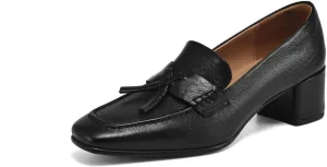 Women's Genuine Leather Comfortable Square Toe Loafer Business Casual Vintage Dress Shoes