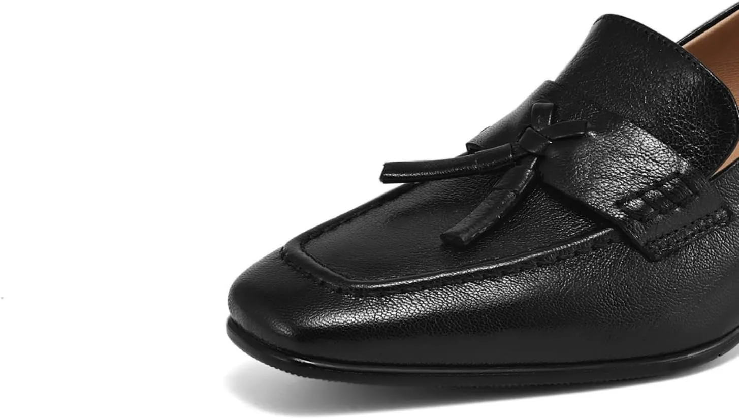 Women's Genuine Leather Comfortable Square Toe Loafer Business Casual Vintage Dress Shoes
