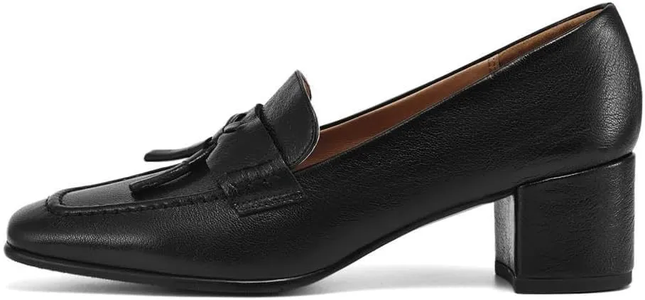 Women's Genuine Leather Comfortable Square Toe Loafer Business Casual Vintage Dress Shoes