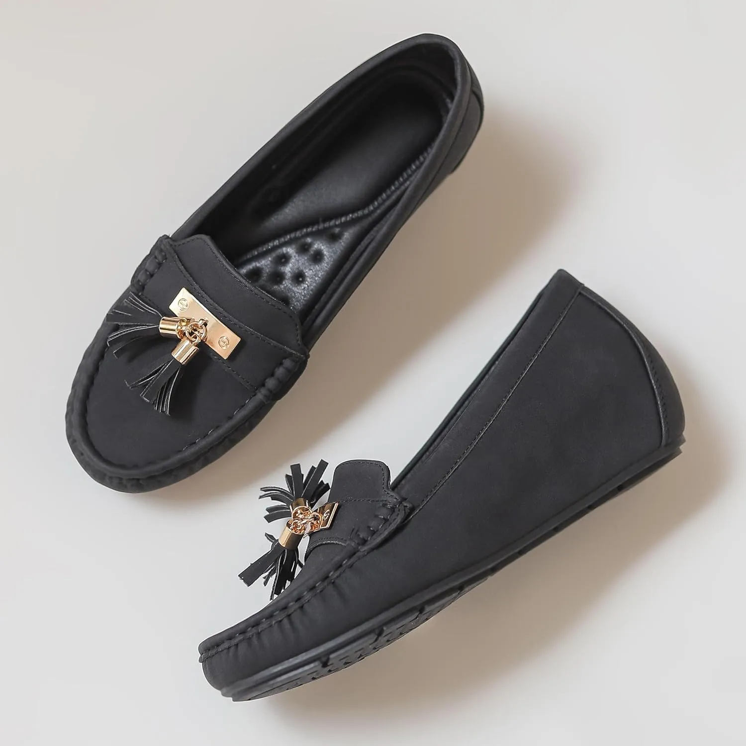 Women's Hidden Wedge Heel Loafers Slip-On Tassel Work Walking Shoes