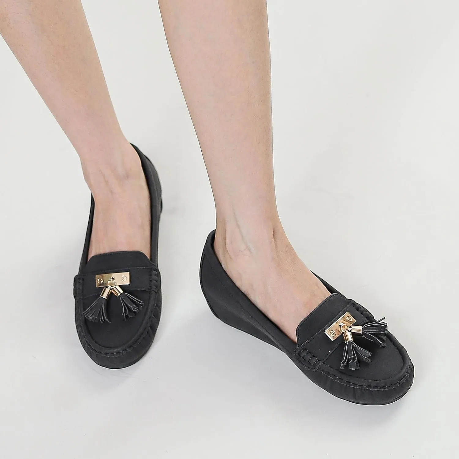 Women's Hidden Wedge Heel Loafers Slip-On Tassel Work Walking Shoes