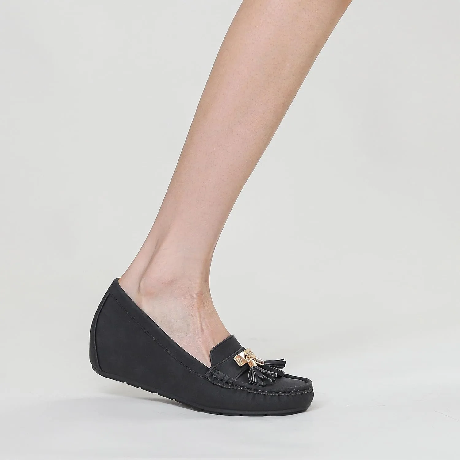 Women's Hidden Wedge Heel Loafers Slip-On Tassel Work Walking Shoes