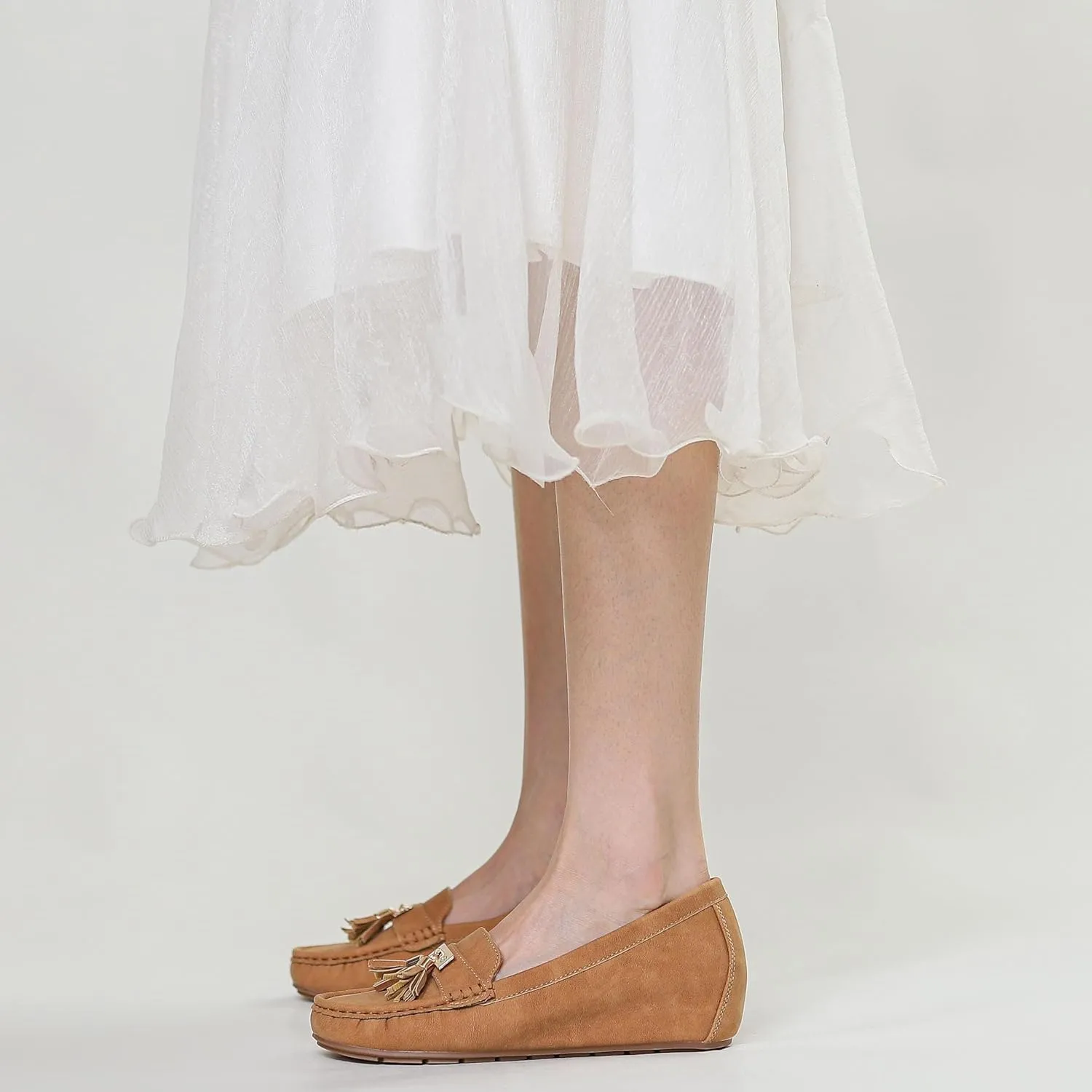 Women's Hidden Wedge Heel Loafers Slip-On Tassel Work Walking Shoes