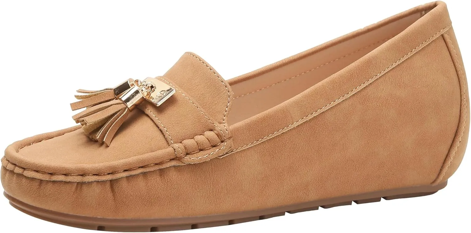 Women's Hidden Wedge Heel Loafers Slip-On Tassel Work Walking Shoes
