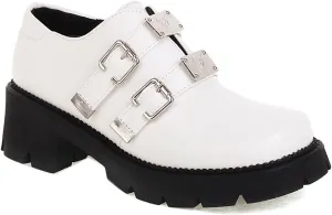 Women's Platform Chunky Hook & Loop Vintage Oxfords Dress Pumps Closed Round Toe Block Mid Heels Wedding Church Concise Comfy Dress All Weather Dating Retro Brogues Shoes