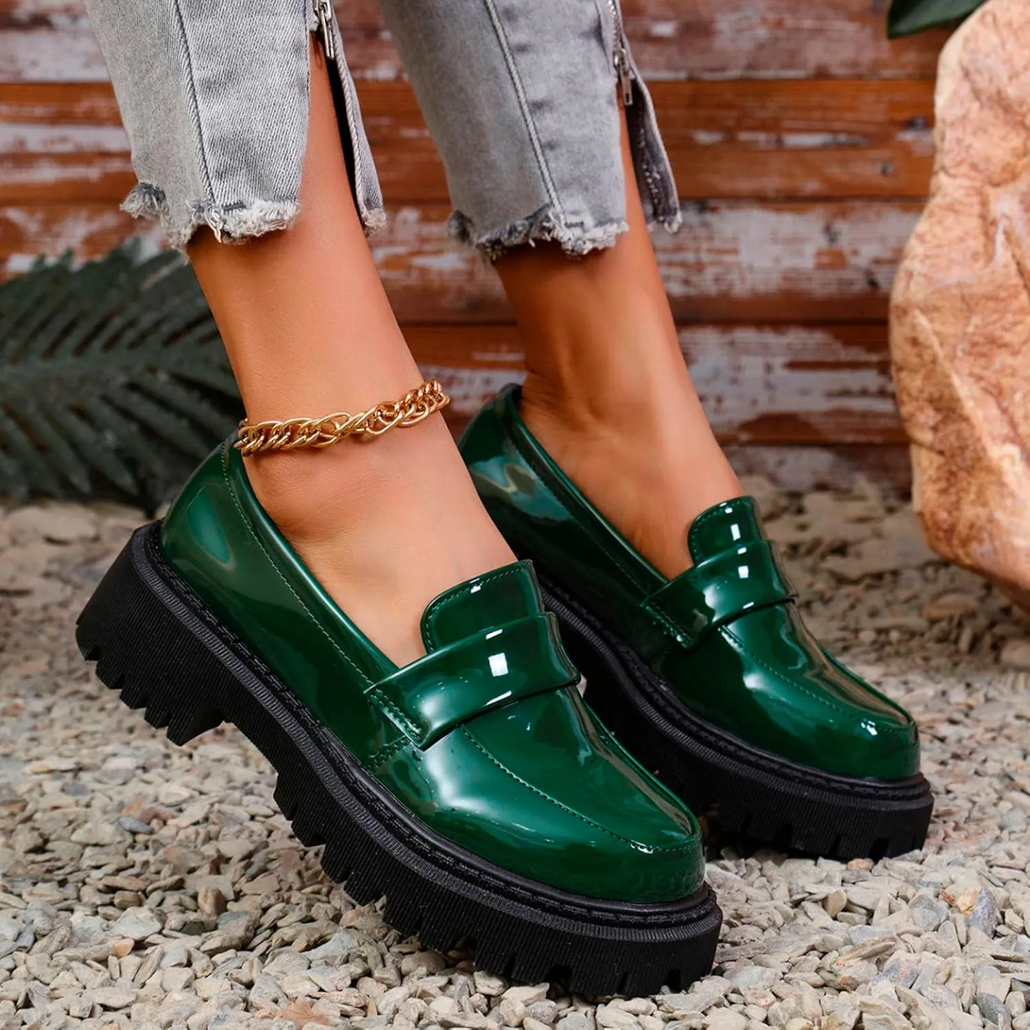 Women's Platform Loafers Lug Sole Chunky Work Shoes 2025 Slip-On Shoes Dressy Penny Loafers Business Shoes