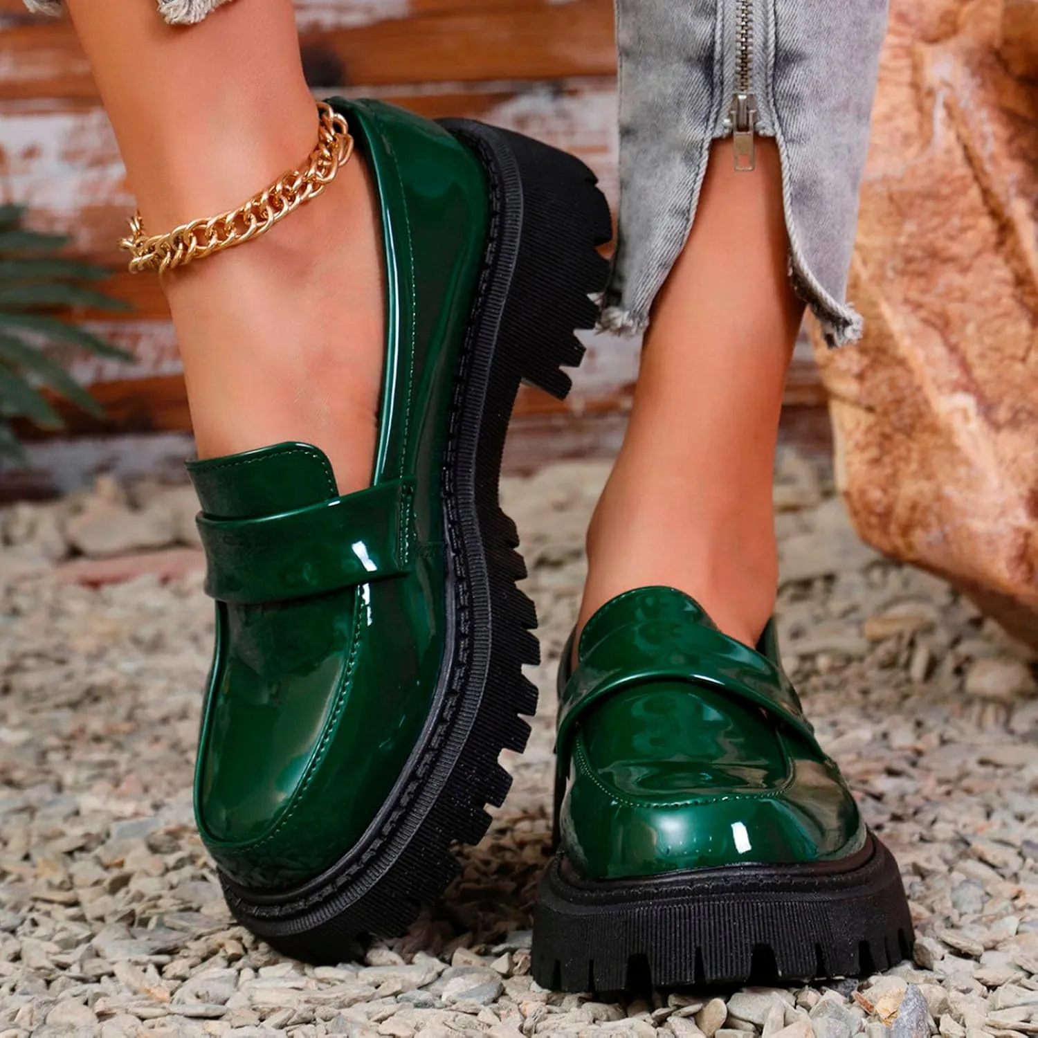 Women's Platform Loafers Lug Sole Chunky Work Shoes 2025 Slip-On Shoes Dressy Penny Loafers Business Shoes