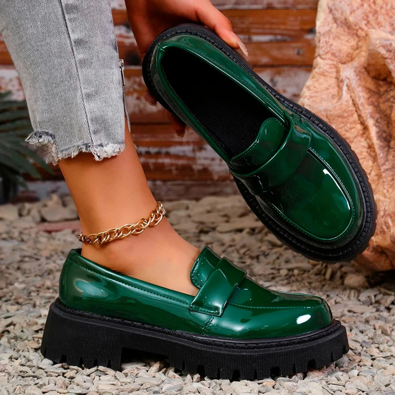 Women's Platform Loafers Lug Sole Chunky Work Shoes 2025 Slip-On Shoes Dressy Penny Loafers Business Shoes