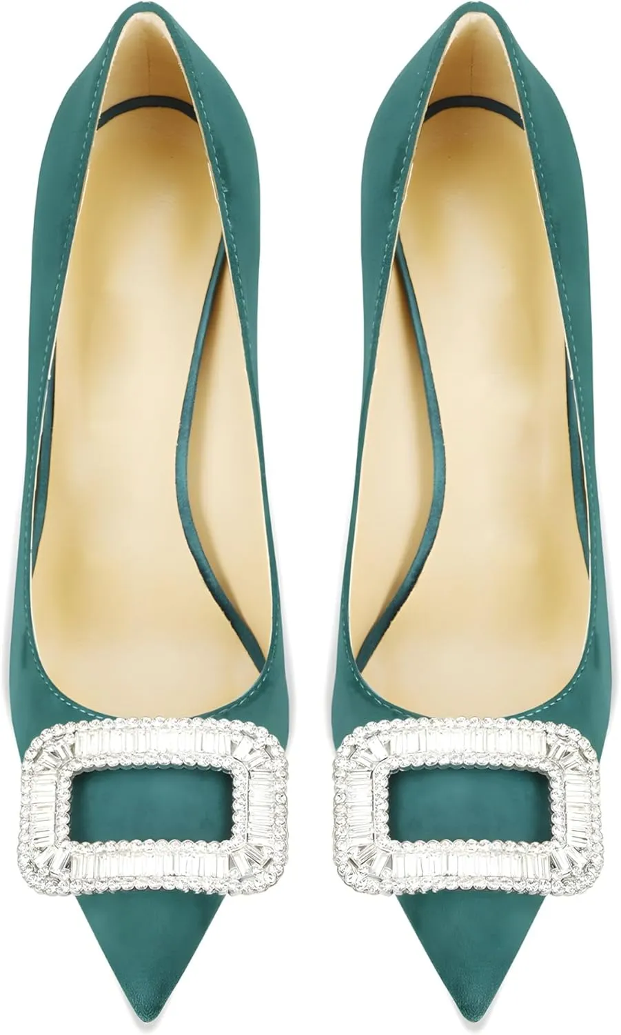 Women's Pointed Toe Shallow Mouth Sexy Square Buckle Rhinestones 10cm Stiletto Heels Slip-on Wedding Party Banquet Big Size Shoes