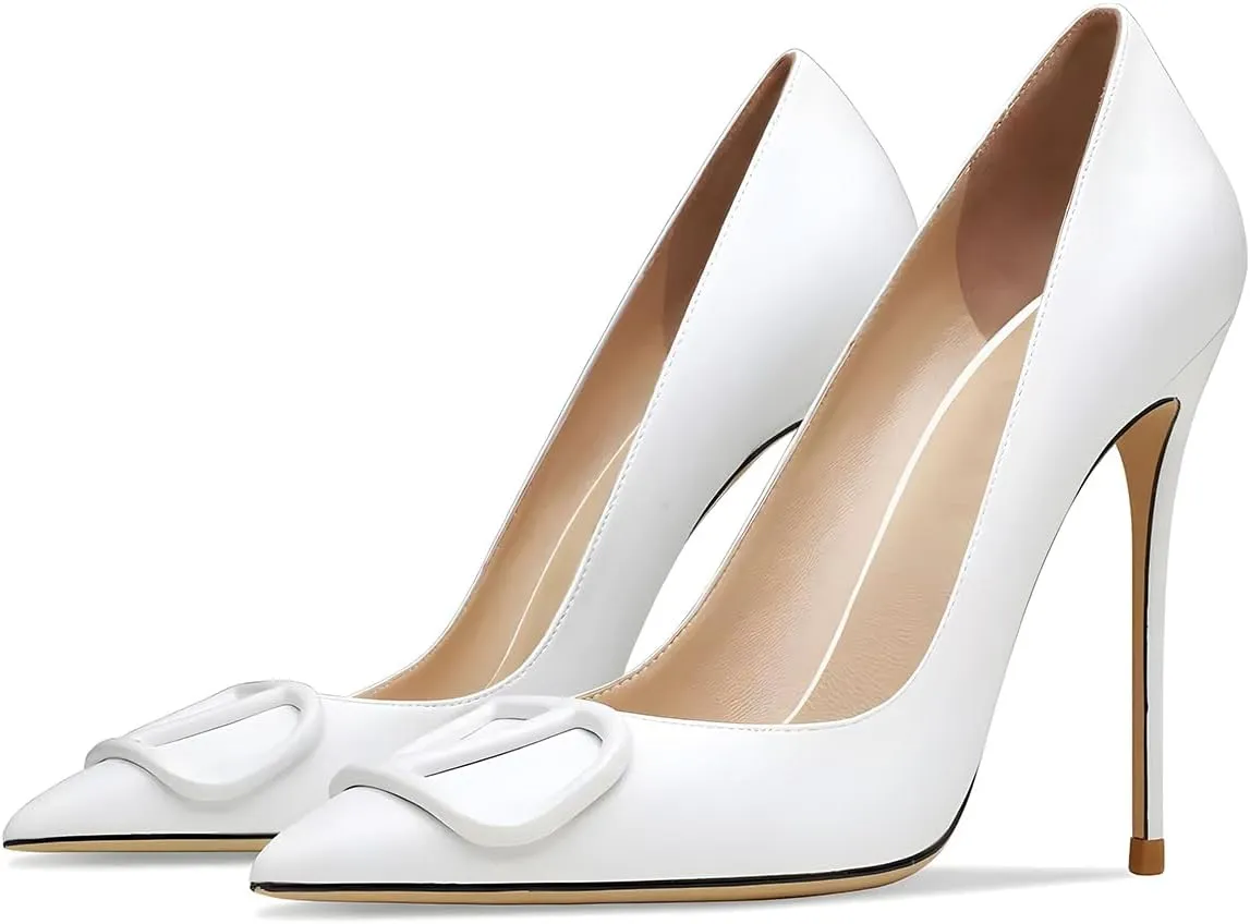 Women's Pointed Toe Shallow Mouth Sexy Square Buckle Rhinestones 10cm Stiletto Heels Slip-on Wedding Party Banquet Big Size Shoes