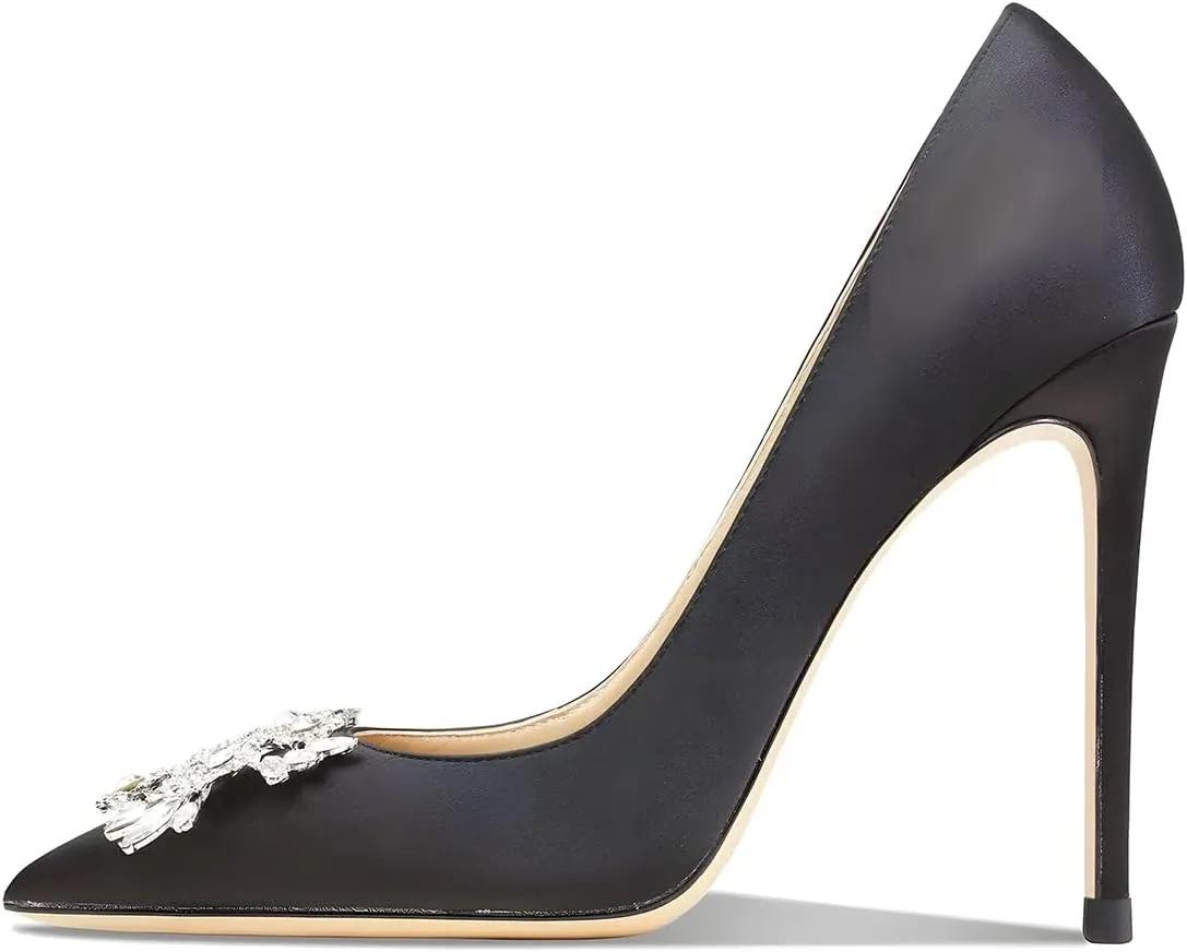 Women's Pointed Toe Shallow Mouth Sexy Square Buckle Rhinestones 10cm Stiletto Heels Slip-on Wedding Party Banquet Big Size Shoes