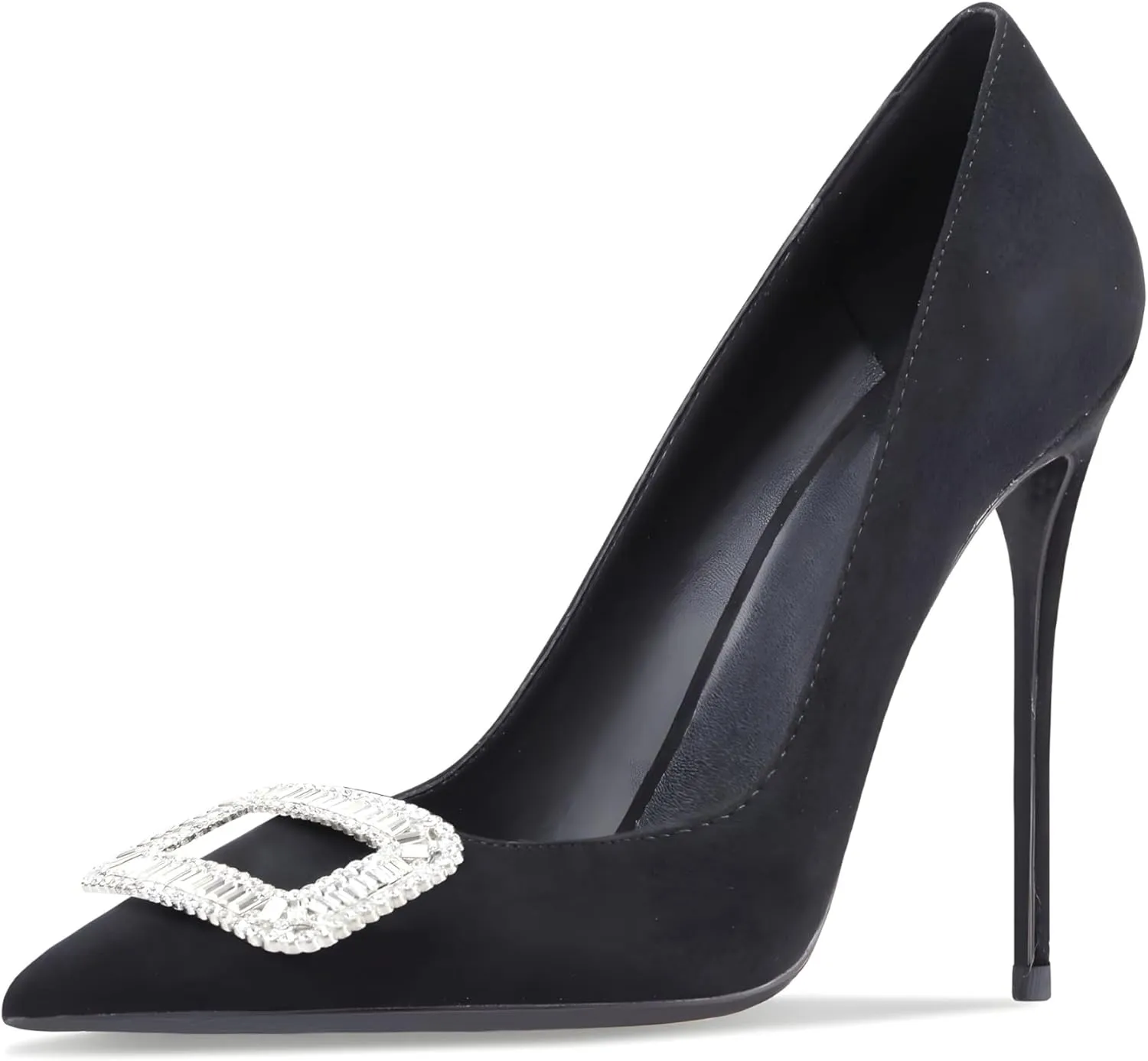 Women's Pointed Toe Shallow Mouth Sexy Square Buckle Rhinestones 10cm Stiletto Heels Slip-on Wedding Party Banquet Big Size Shoes