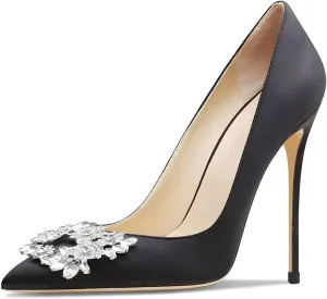 Women's Pointed Toe Shallow Mouth Sexy Square Buckle Rhinestones 10cm Stiletto Heels Slip-on Wedding Party Banquet Big Size Shoes