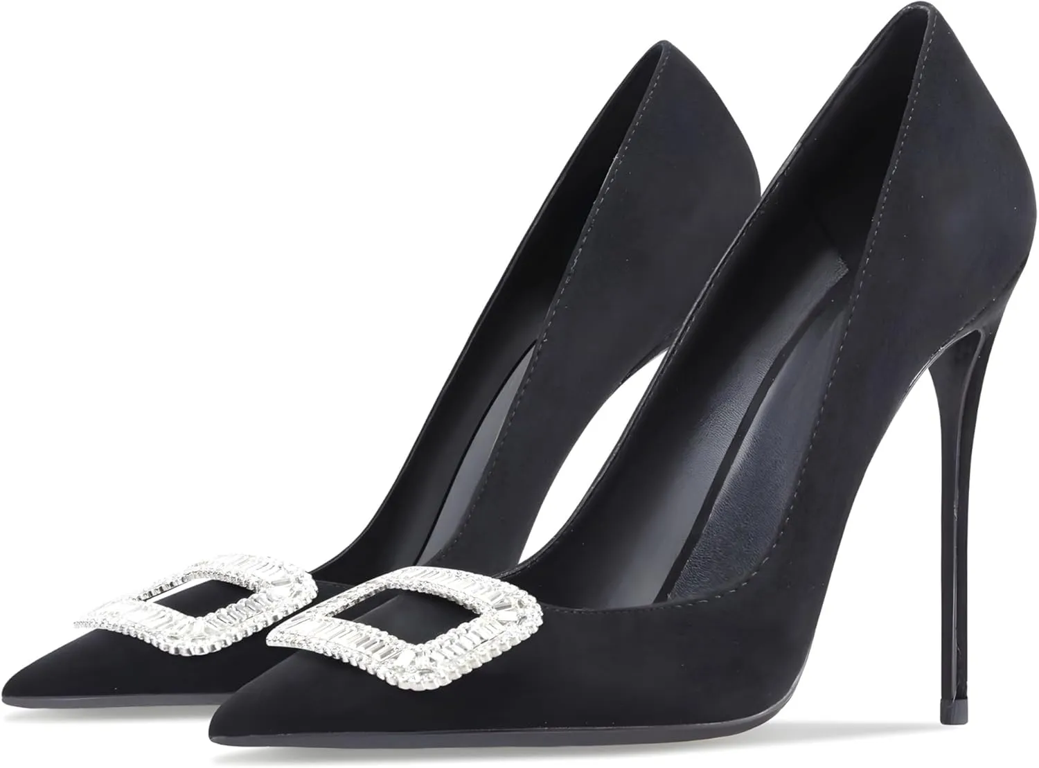 Women's Pointed Toe Shallow Mouth Sexy Square Buckle Rhinestones 10cm Stiletto Heels Slip-on Wedding Party Banquet Big Size Shoes