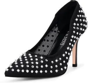 Women's Rhinestone Air Mesh High Heel Pumps Sexy Slip On Stiletto Heel Pointed Toe Shoes