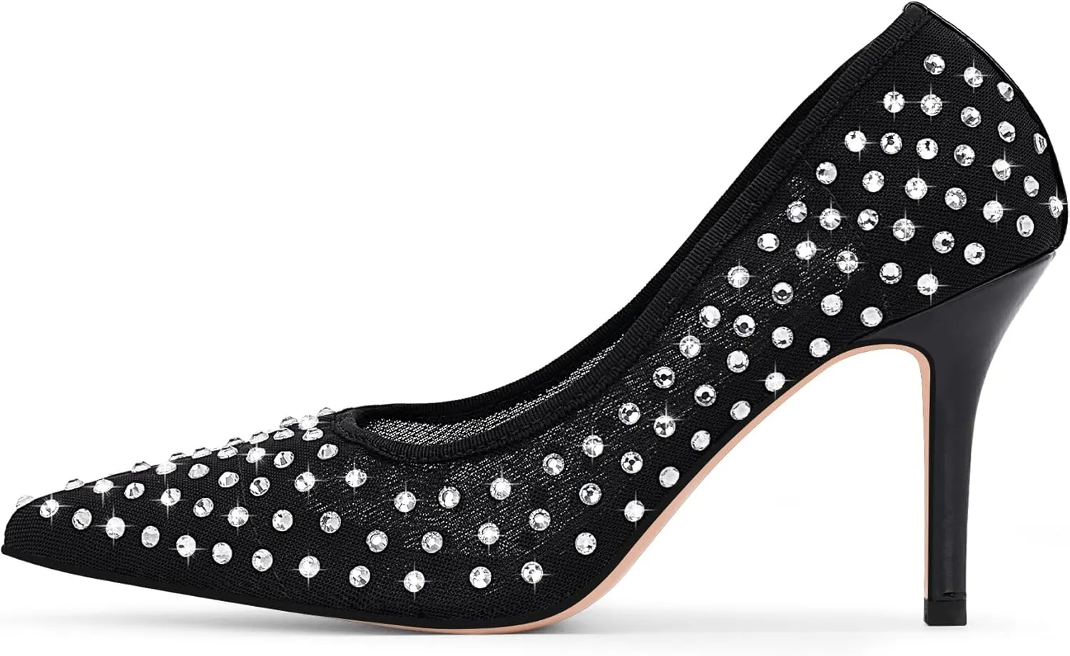 Women's Rhinestone Air Mesh High Heel Pumps Sexy Slip On Stiletto Heel Pointed Toe Shoes
