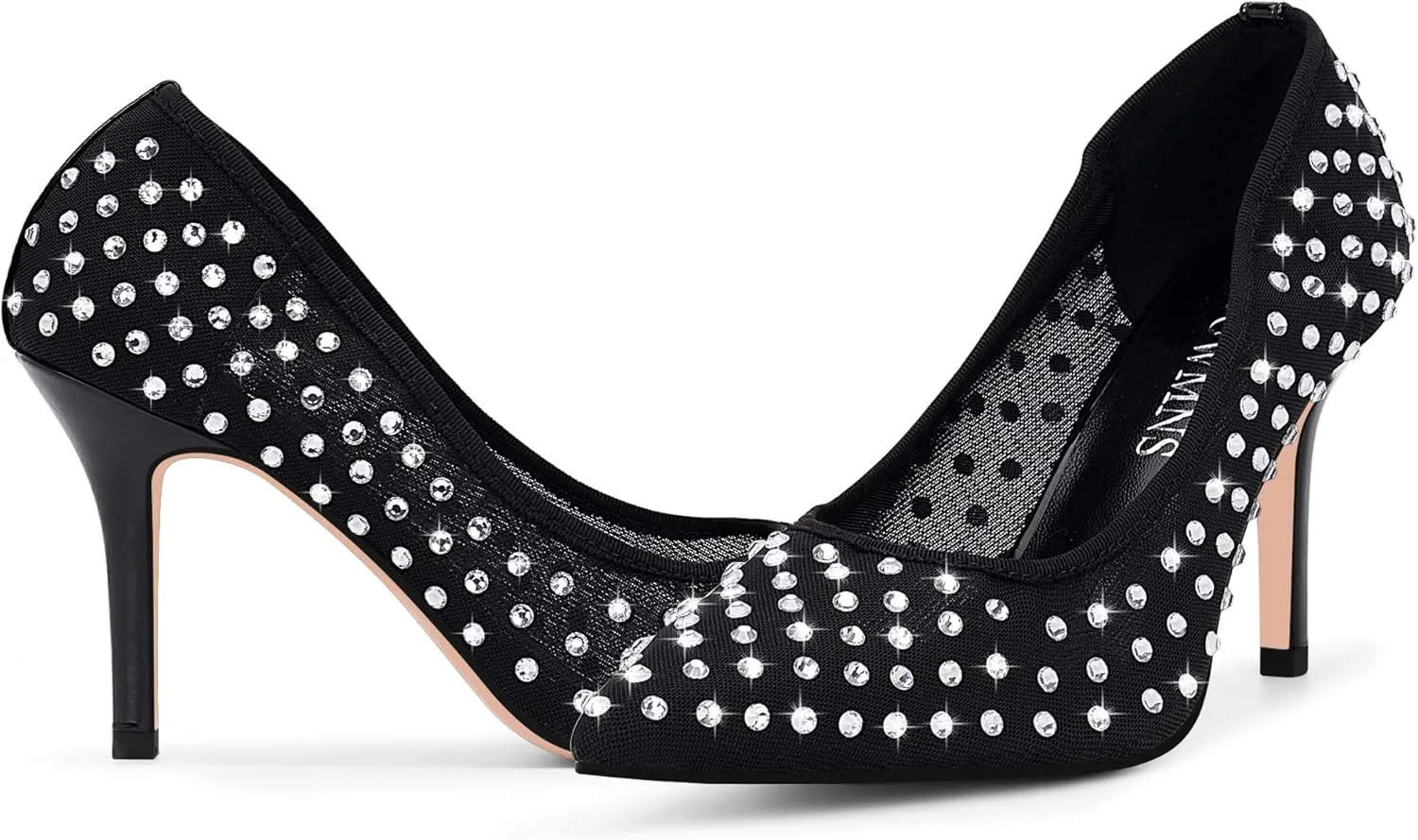 Women's Rhinestone Air Mesh High Heel Pumps Sexy Slip On Stiletto Heel Pointed Toe Shoes