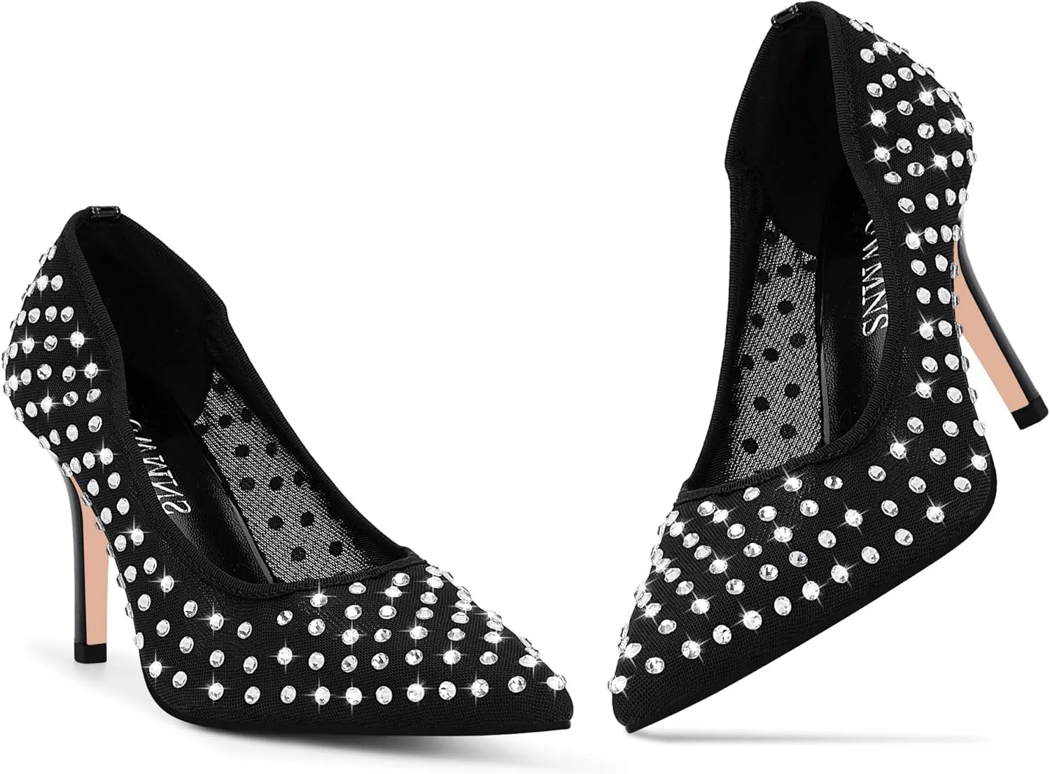 Women's Rhinestone Air Mesh High Heel Pumps Sexy Slip On Stiletto Heel Pointed Toe Shoes