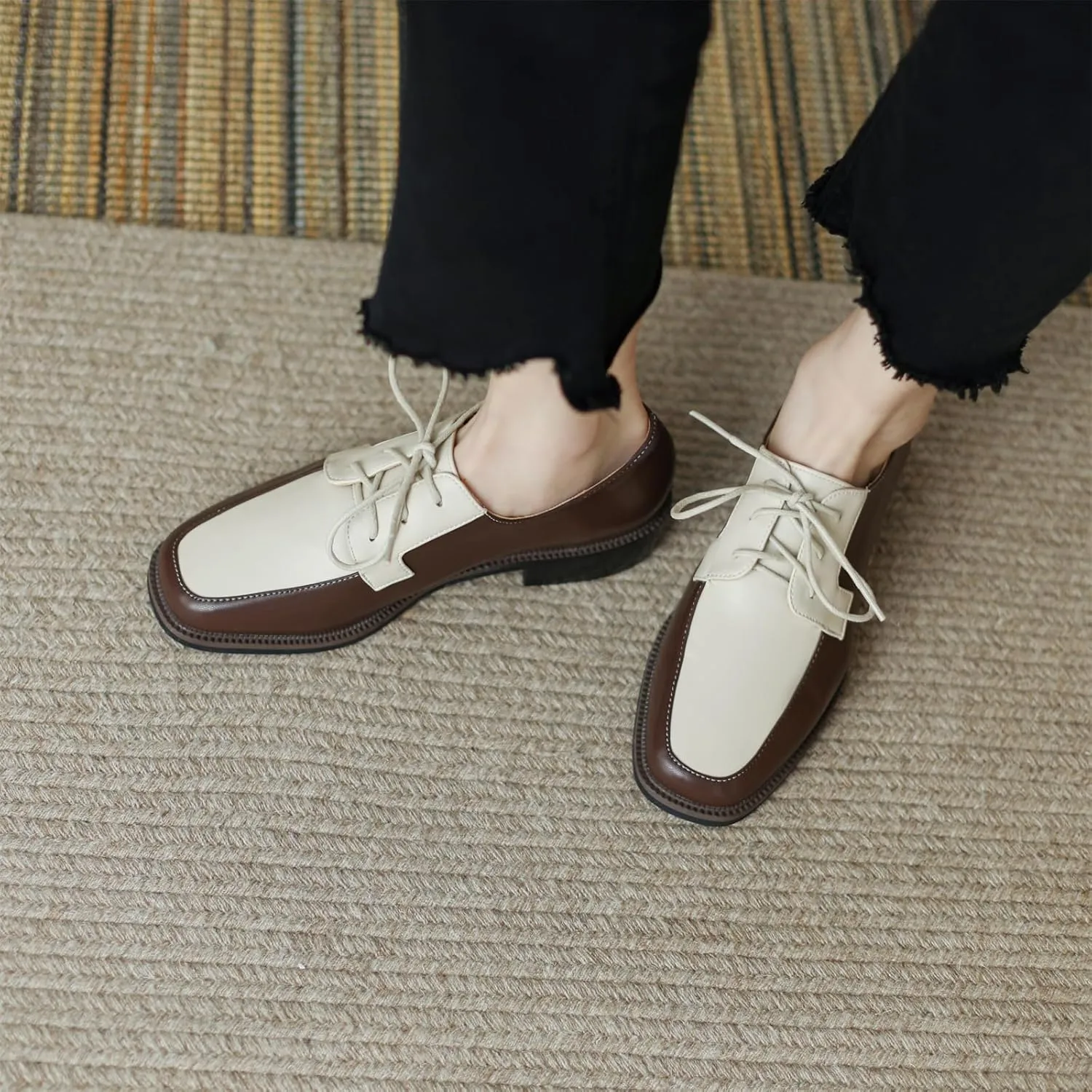 Women's Square Closed Pump Loafers Pull-On Oxfords Brogue Lace Up Comfortable Chunky Low Heel Dress Office Student Work Casual Comfortable Fashion Business Daily Wear Shoes