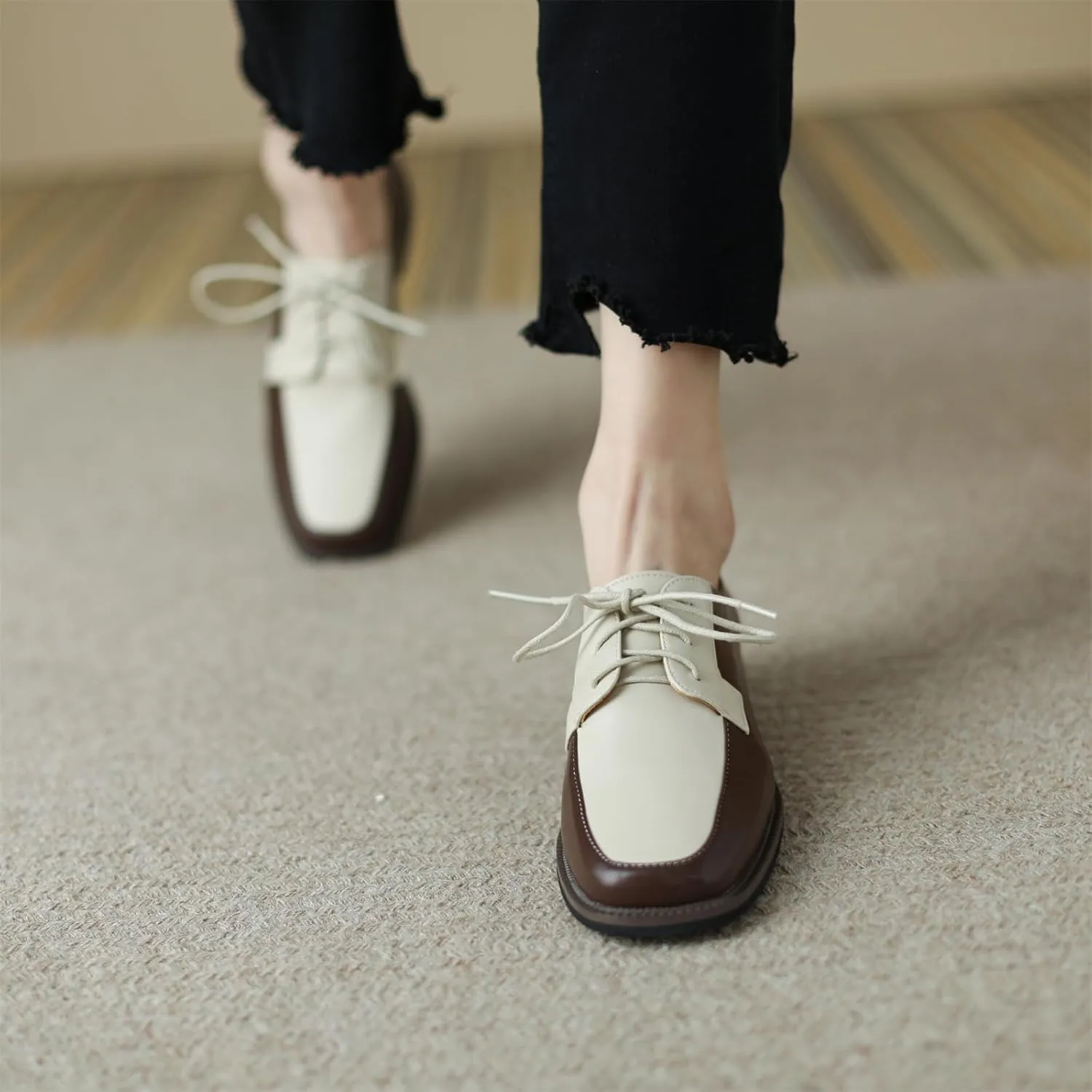 Women's Square Closed Pump Loafers Pull-On Oxfords Brogue Lace Up Comfortable Chunky Low Heel Dress Office Student Work Casual Comfortable Fashion Business Daily Wear Shoes