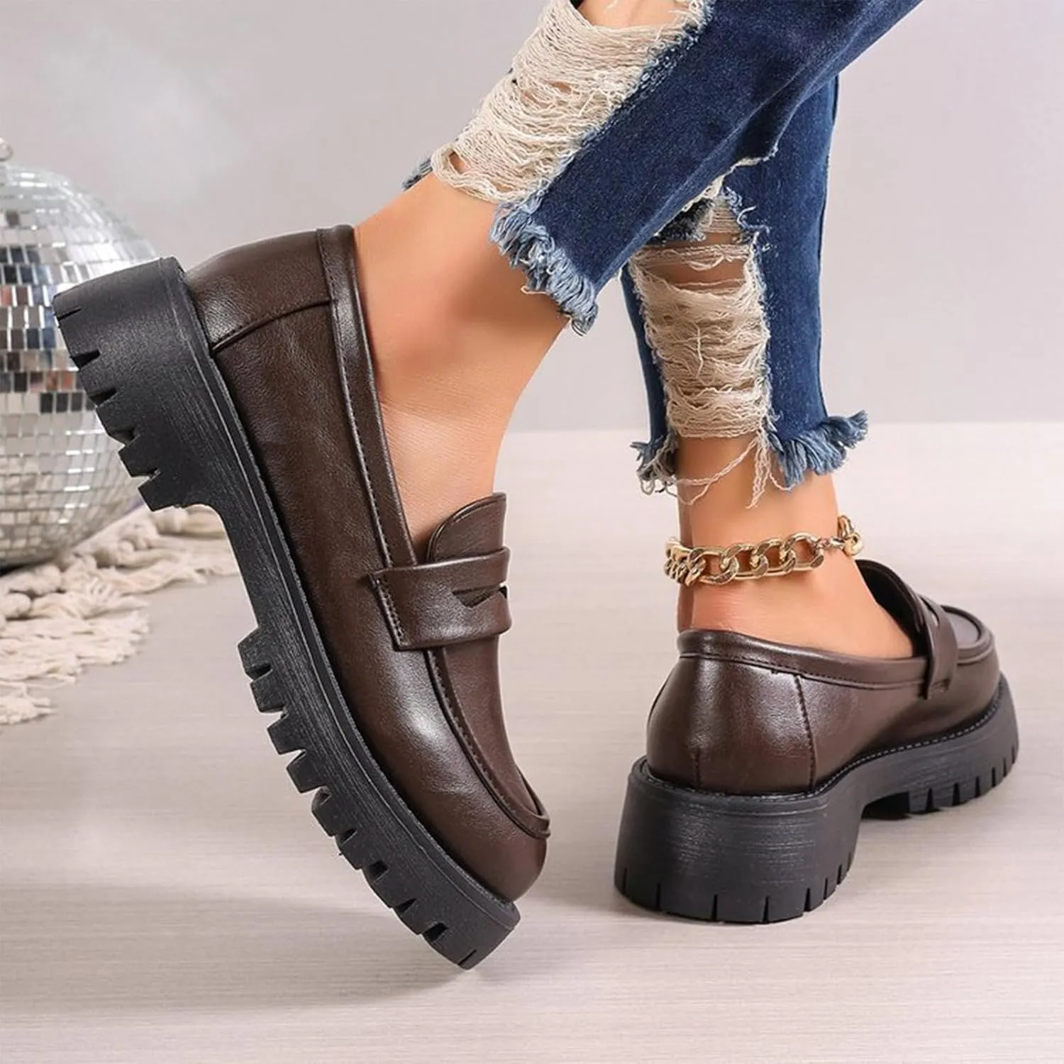 Work Shoes Women Platform Penny Loafers Slip On Chunky Loafers Comfortable Work Shoes Platform Office Shoes