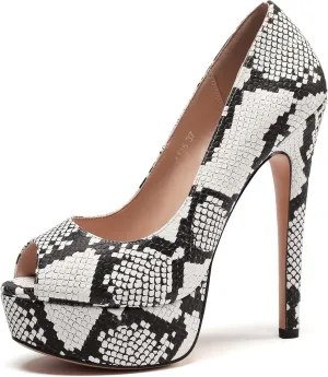 YODEKS Women's Peep Toe Pumps Platform High Heel Shoes Stiletto Party Dress Pump