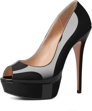 YODEKS Women's Peep Toe Pumps Platform High Heel Shoes Stiletto Party Dress Pump
