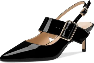 Z.Oufeier Womens Slingback Low Stiletto Heels Close Pointed Toe Sandals Slip On Buckle Strap Mary Jane Dress Pumps Shoes